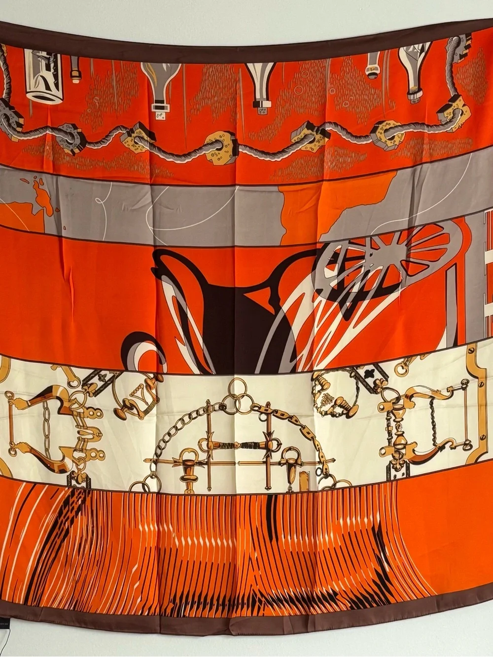 Luxury Orange Chain Print Silk Scarf